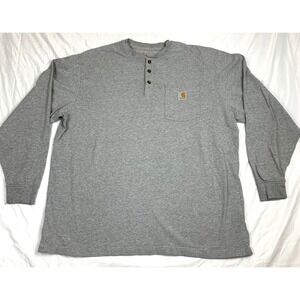 Carhartt K128 HGY Men's Gray Long Sleeve Henley Shirt Pocket Logo XL Regular